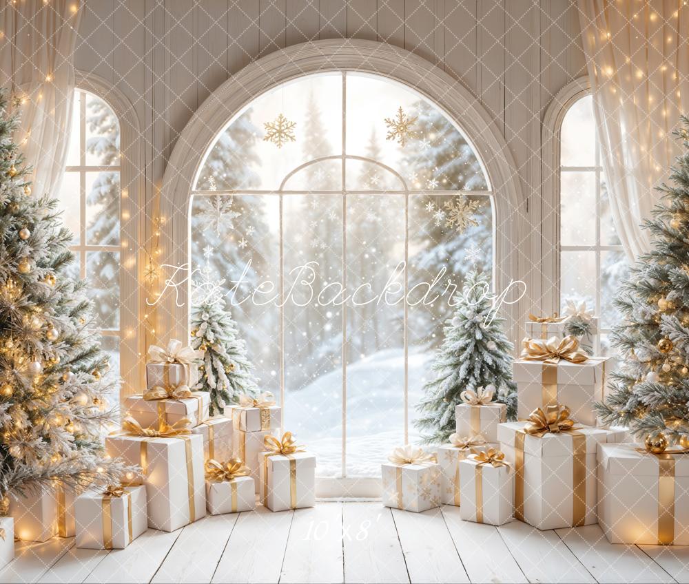 Kate White Arch Window With Christmas Tree Gifts Backdrop Designed by Emetselch - Image 10