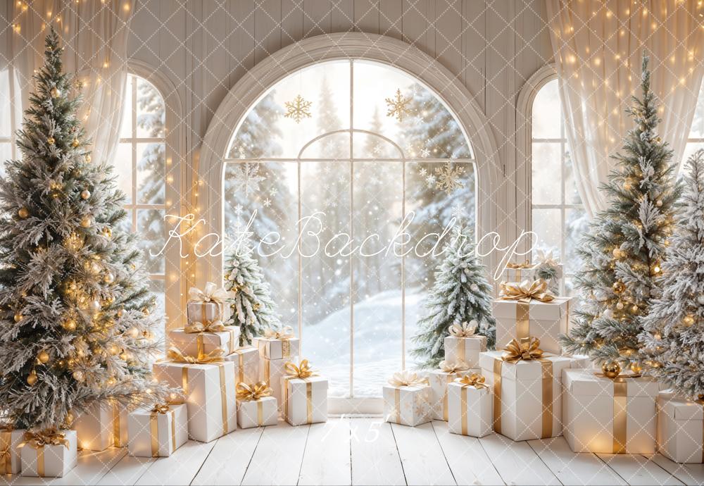 Kate White Arch Window With Christmas Tree Gifts Backdrop Designed by Emetselch - Image 2