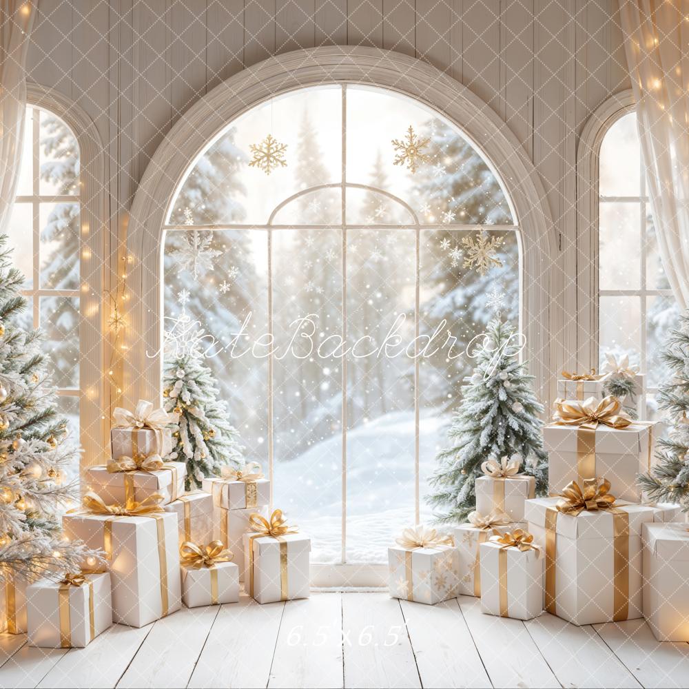 Kate White Arch Window With Christmas Tree Gifts Backdrop Designed by Emetselch - Image 6