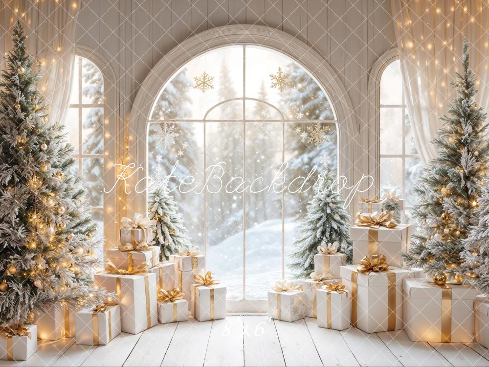 Kate White Arch Window With Christmas Tree Gifts Backdrop Designed by Emetselch - Image 7