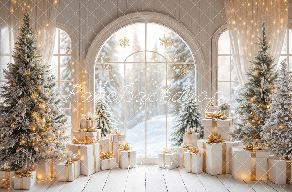 Kate White Arch Window With Christmas Tree Gifts Backdrop Designed by Emetselch - Image 8