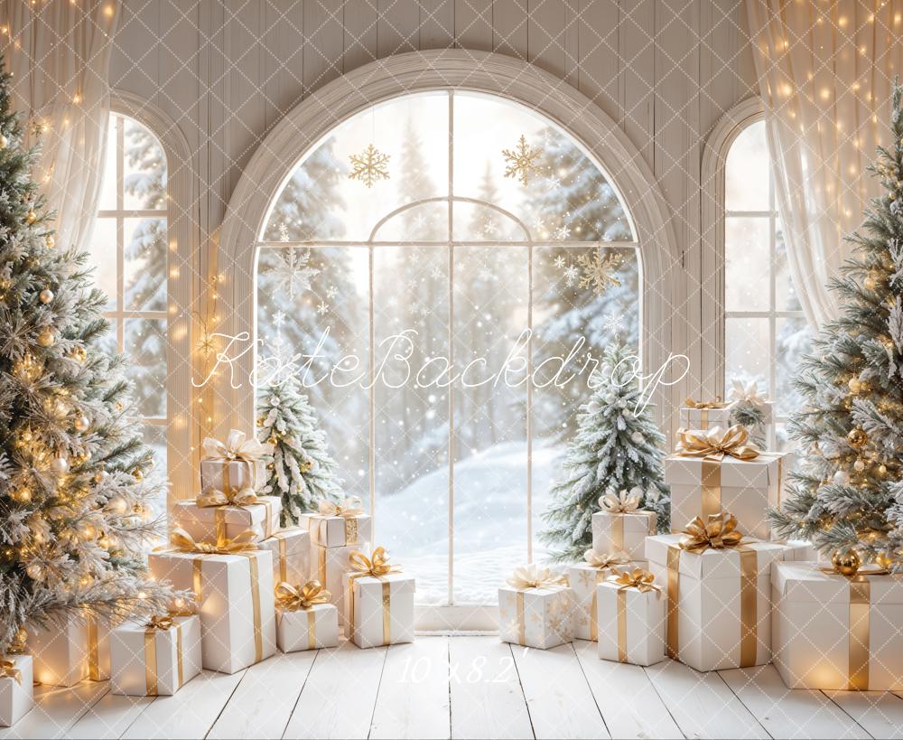 Kate White Arch Window With Christmas Tree Gifts Backdrop Designed by Emetselch - Image 9