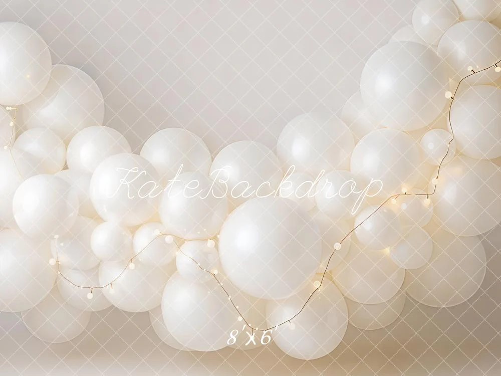 Kate White Balloons String Lights Backdrop Designed by Emetselch - Image 3