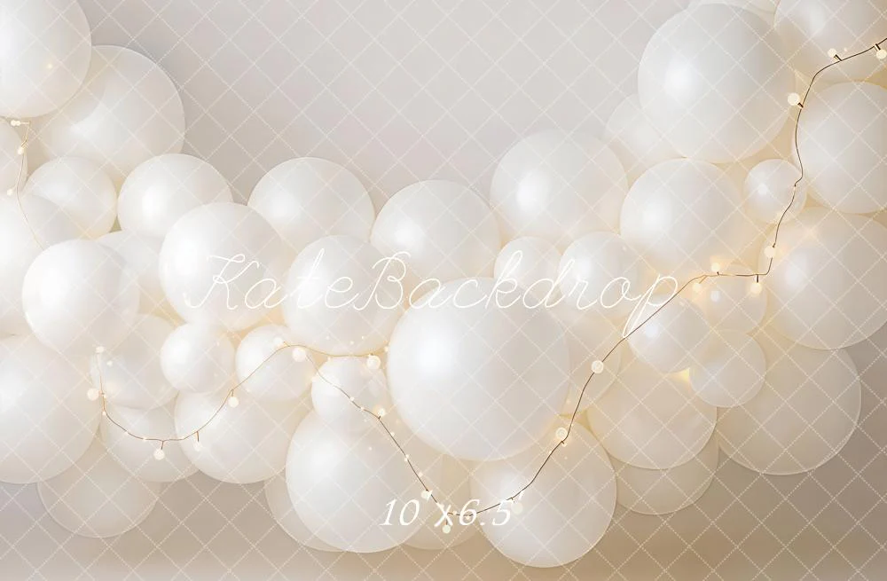Kate White Balloons String Lights Backdrop Designed by Emetselch - Image 4