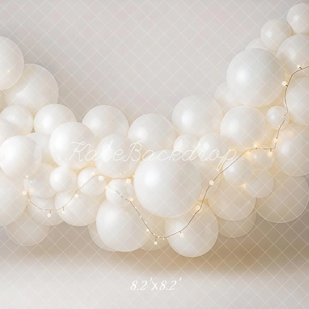 Kate White Balloons String Lights Backdrop Designed by Emetselch - Image 5