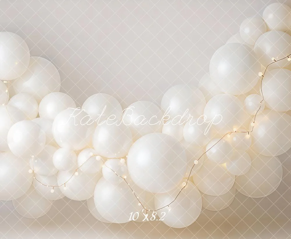 Kate White Balloons String Lights Backdrop Designed by Emetselch - Image 6