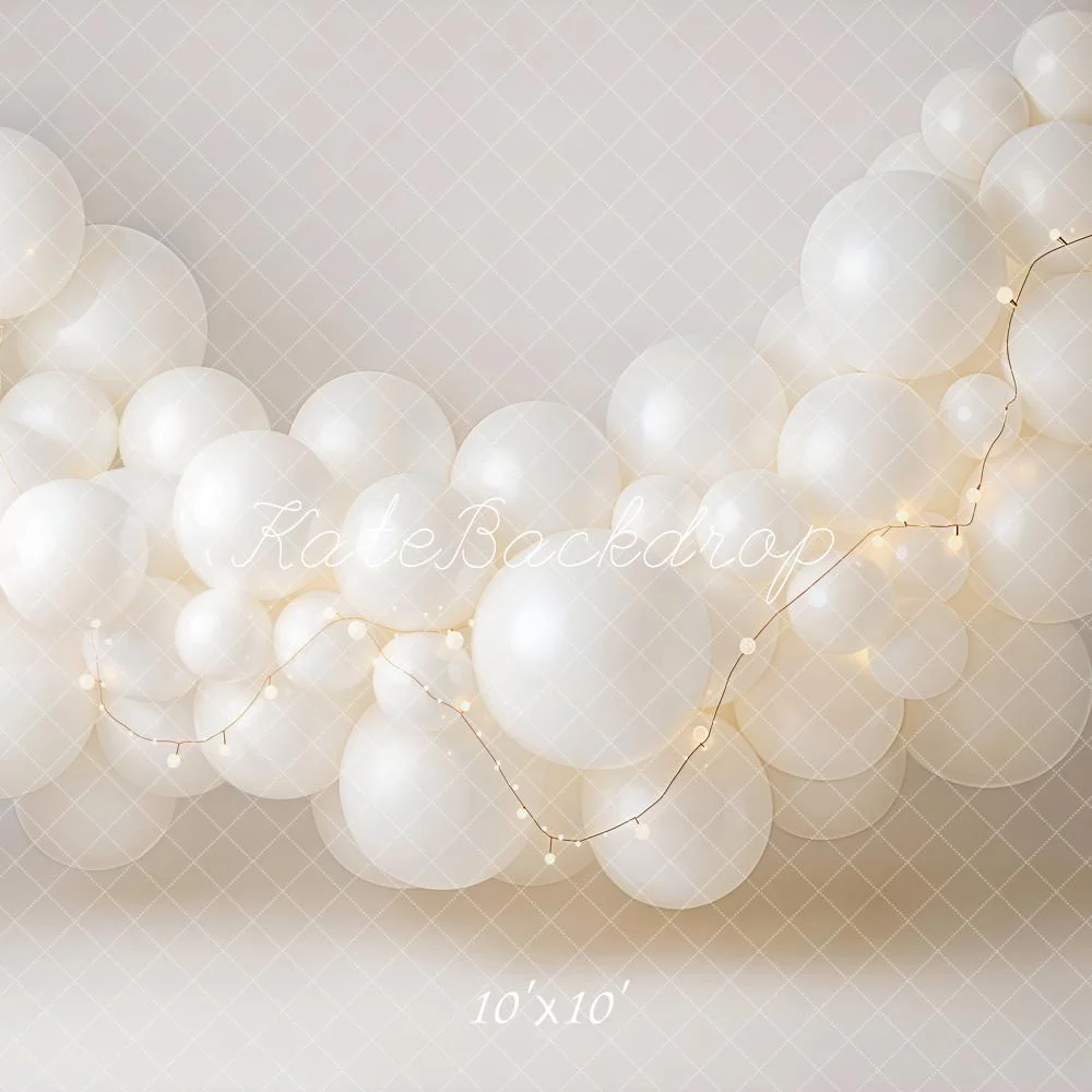 Kate White Balloons String Lights Backdrop Designed by Emetselch - Image 7