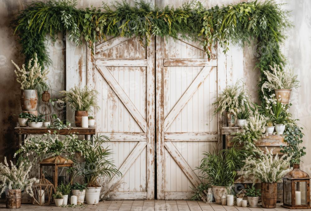 Kate Spring White Barn Door With Green Plants Backdrop Designed by Emetselch - Image 2