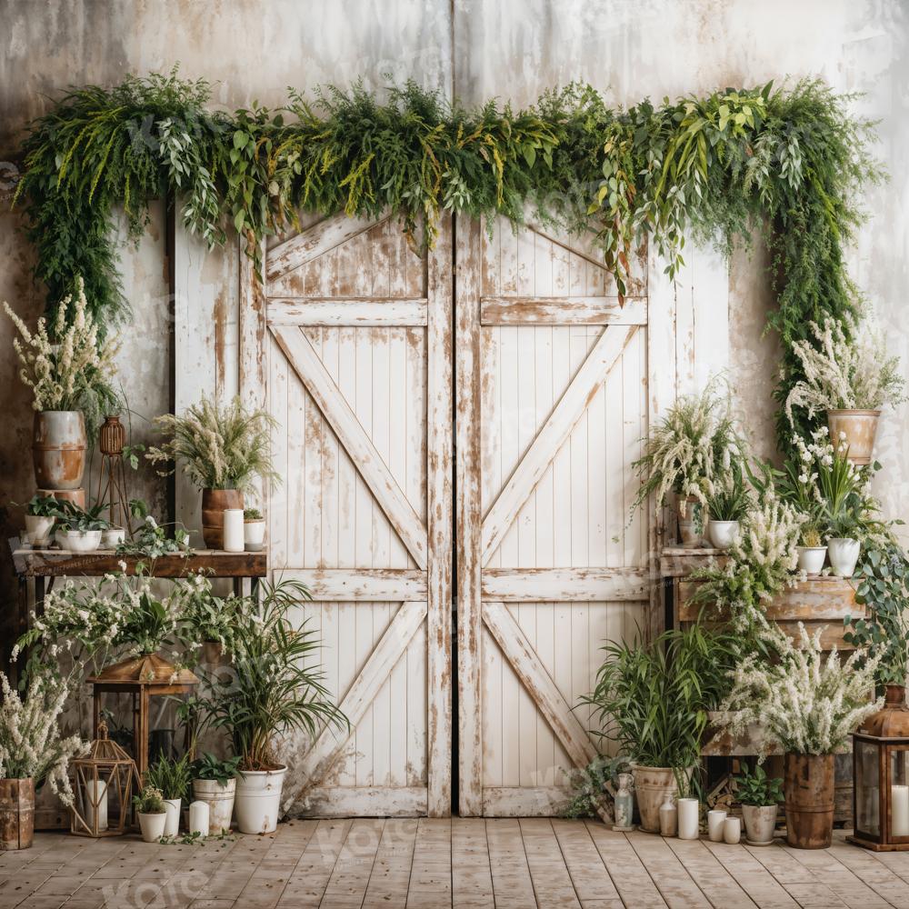 Kate Spring White Barn Door With Green Plants Backdrop Designed by Emetselch - Image 5