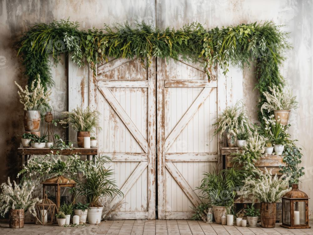 Kate Spring White Barn Door With Green Plants Backdrop Designed by Emetselch - Image 6