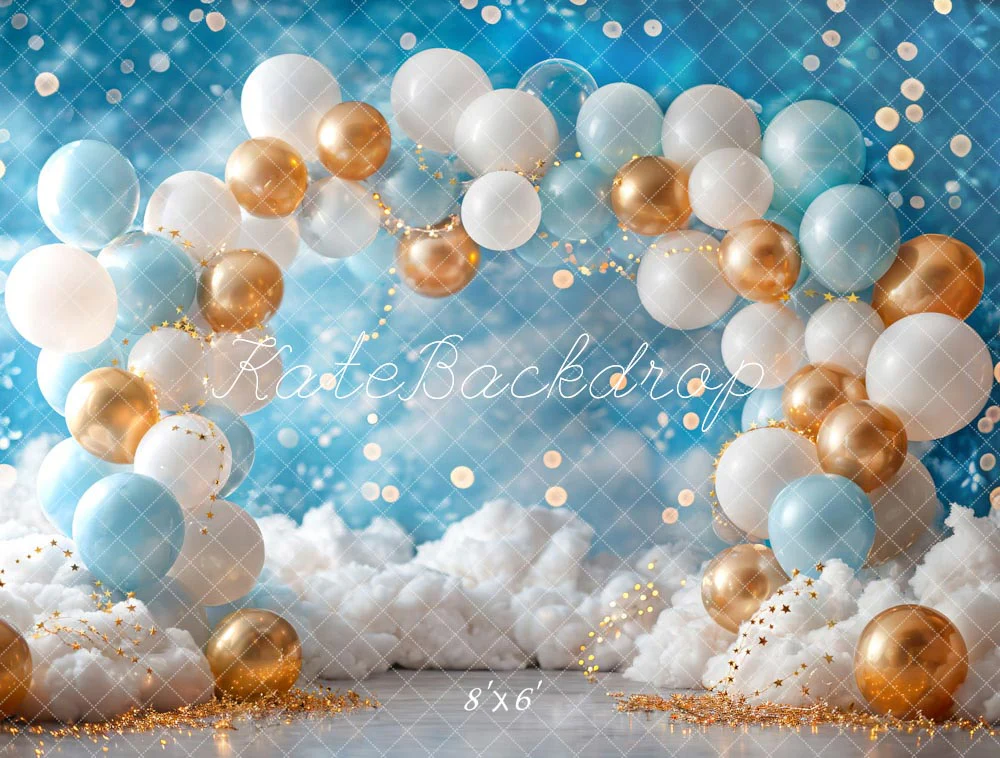 Kate White Blue Gold Balloon Backdrop Designed by Emetselch - Image 3