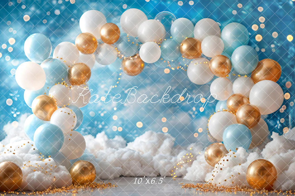 Kate White Blue Gold Balloon Backdrop Designed by Emetselch - Image 4