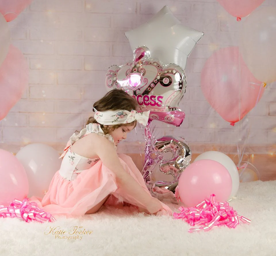 Kate White Brick Wall Pink Balloons and Decorations Girl Birthday Backdrop for cake smash - Image 4