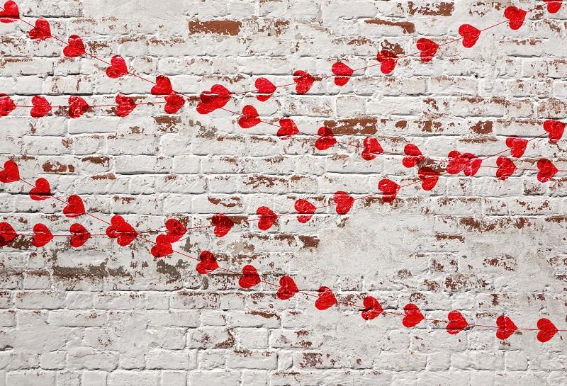 Kate white brick wall with red hearts Valentine's Day Backdrop for Photography designed by Jerry_Sina - Image 2