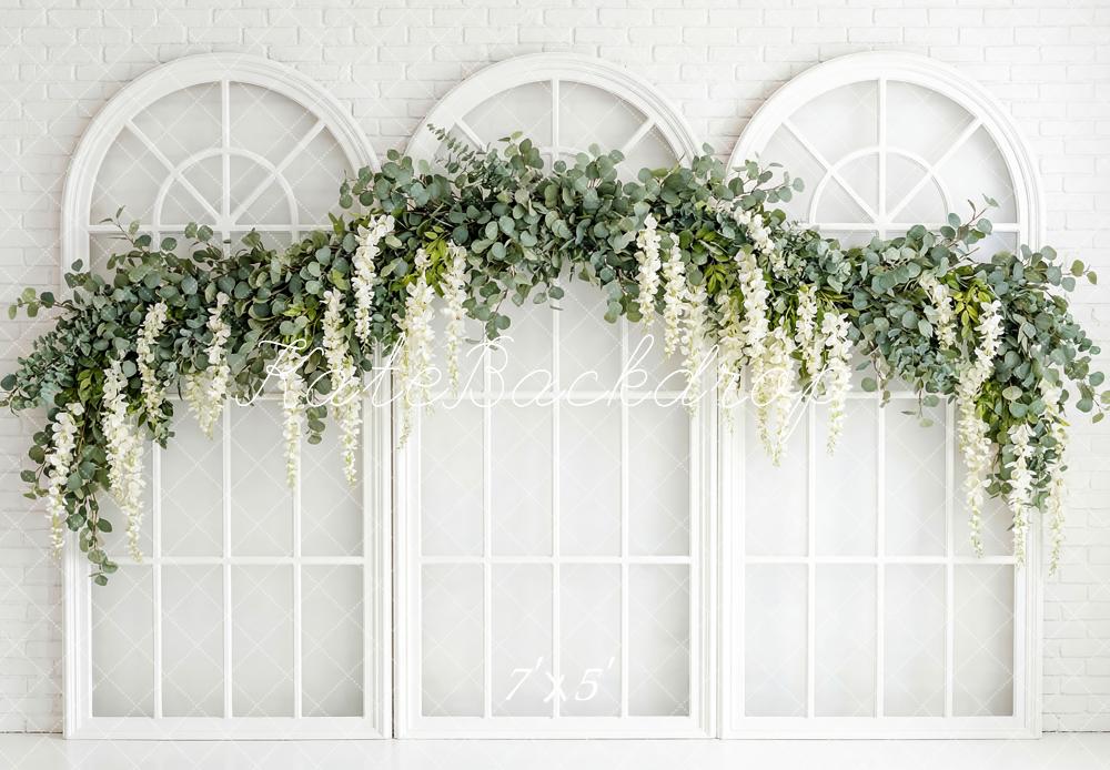 Kate White Brick Windows Greenery Backdrop Designed by Patty Robert