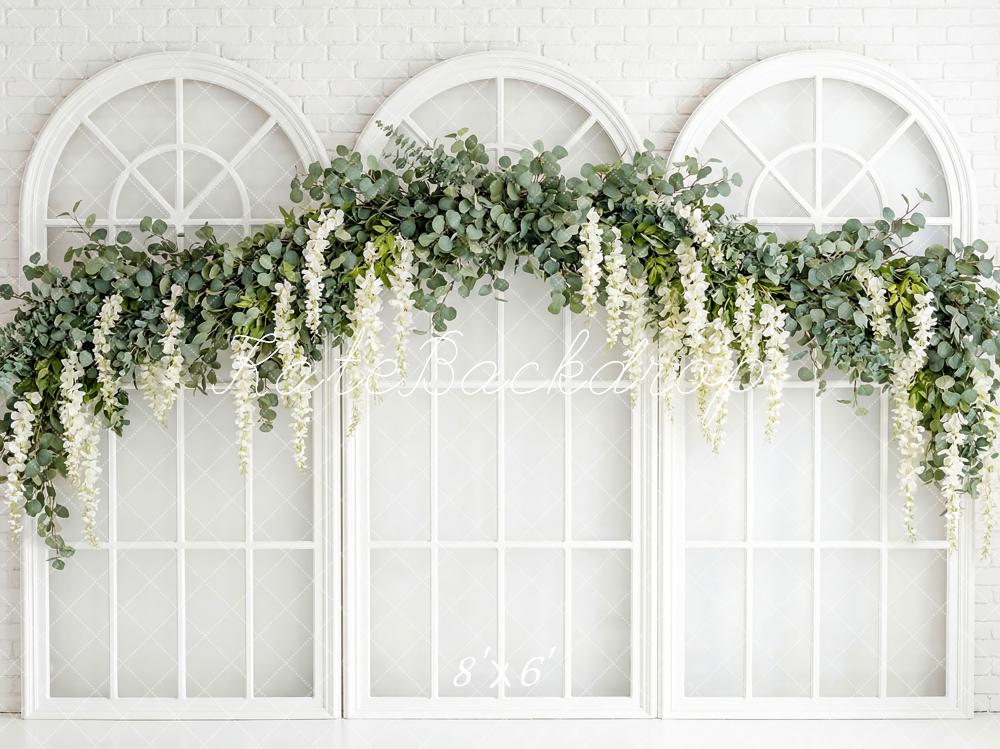 Kate White Brick Windows Greenery Backdrop Designed by Patty Robert - Image 3