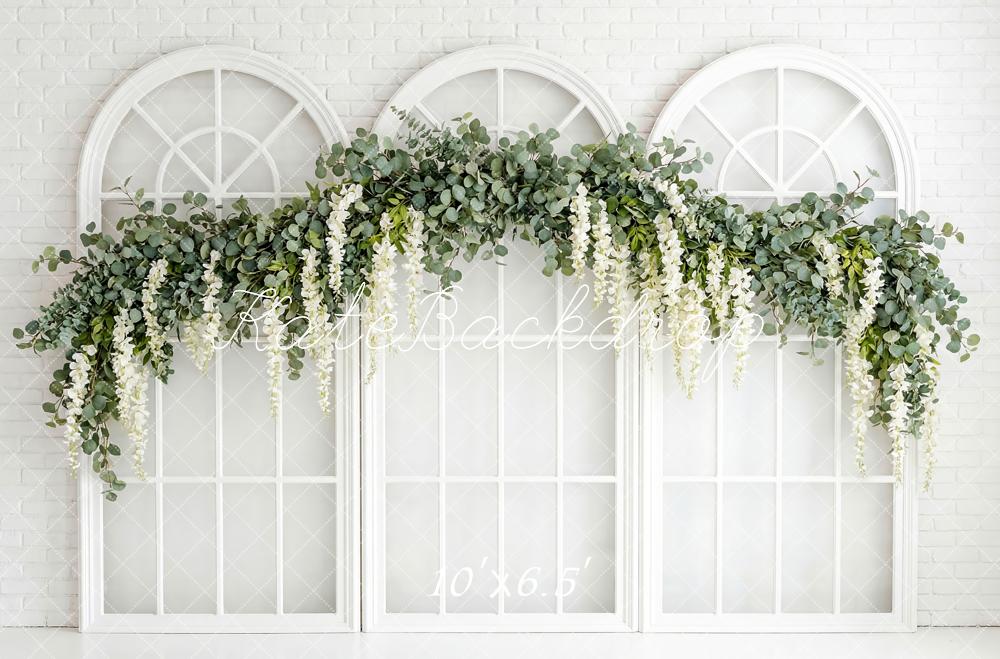 Kate White Brick Windows Greenery Backdrop Designed by Patty Robert - Image 4
