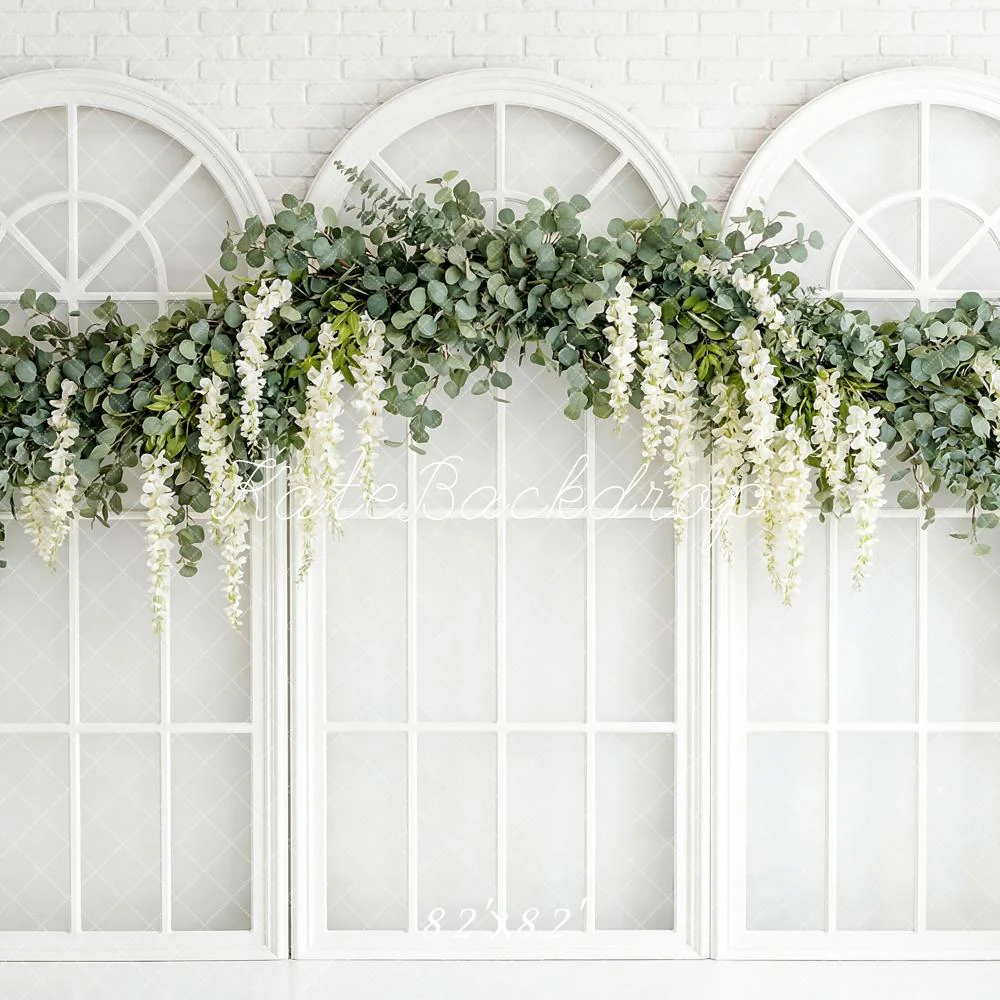 Kate White Brick Windows Greenery Backdrop Designed by Patty Robert - Image 5
