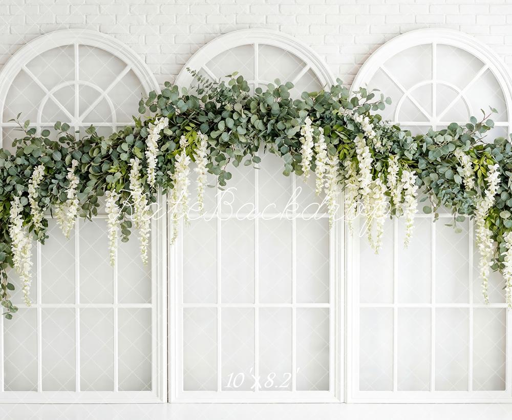 Kate White Brick Windows Greenery Backdrop Designed by Patty Robert - Image 6
