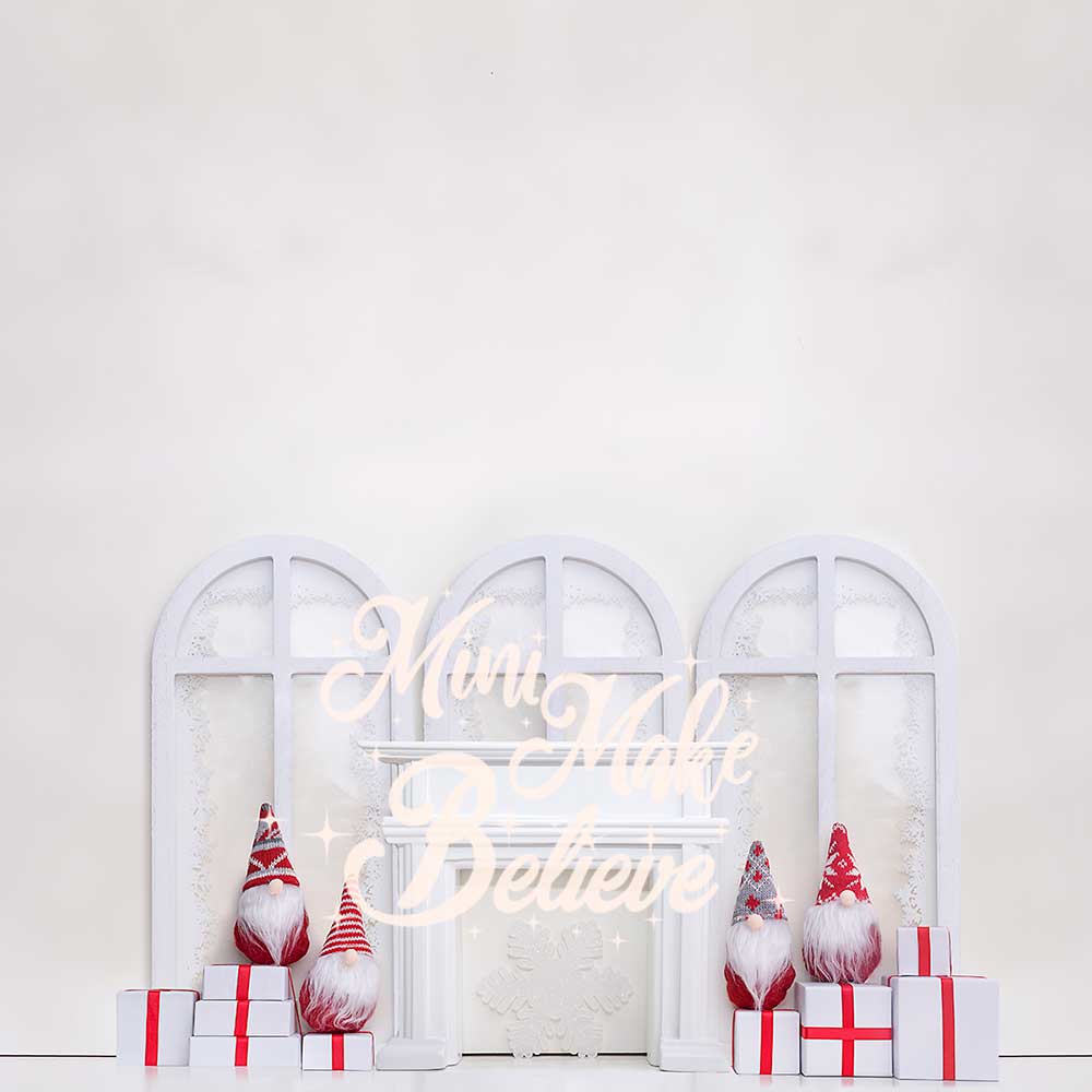 Kate White Christmas Holiday Gnomes Fireplace Backdrop Designed by Mini MakeBelieve - Image 2