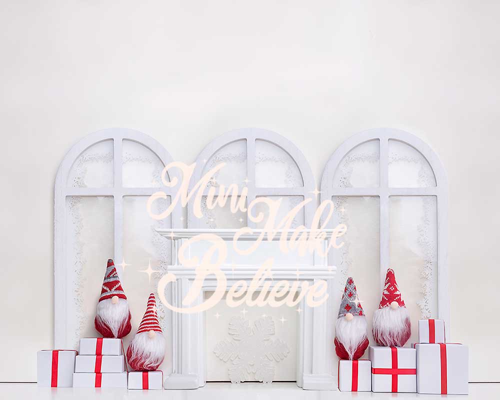 Kate White Christmas Holiday Gnomes Fireplace Backdrop Designed by Mini MakeBelieve - Image 3