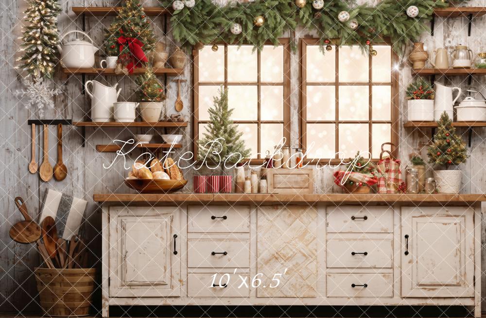 Kate White Christmas Kitchen Fleece Backdrop Designed by Emetselch - Image 2