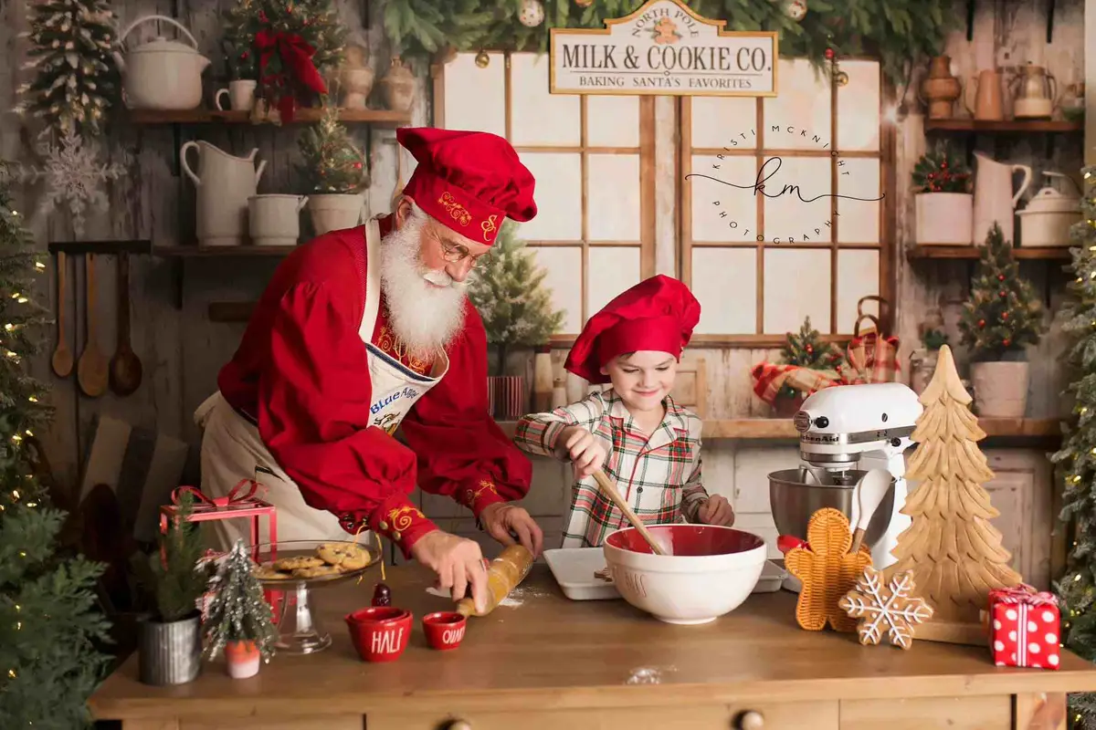 Kate White Christmas Kitchen Fleece Backdrop Designed by Emetselch - Image 3