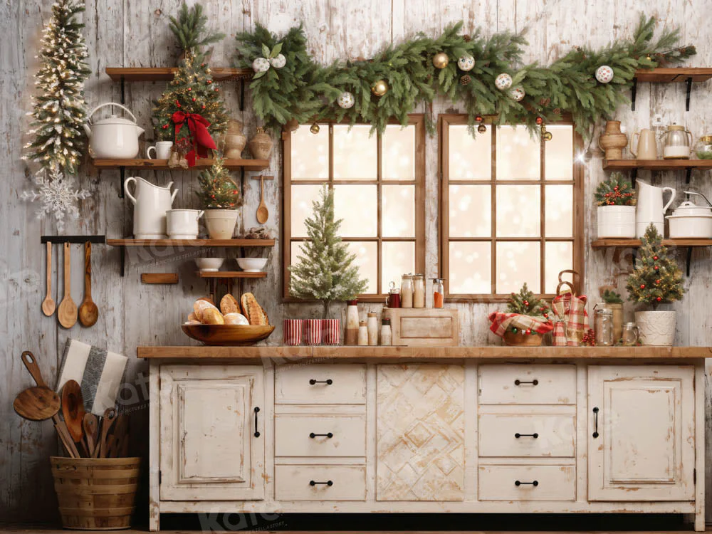 Kate White Christmas Kitchen Fleece Backdrop Designed by Emetselch - Image 5
