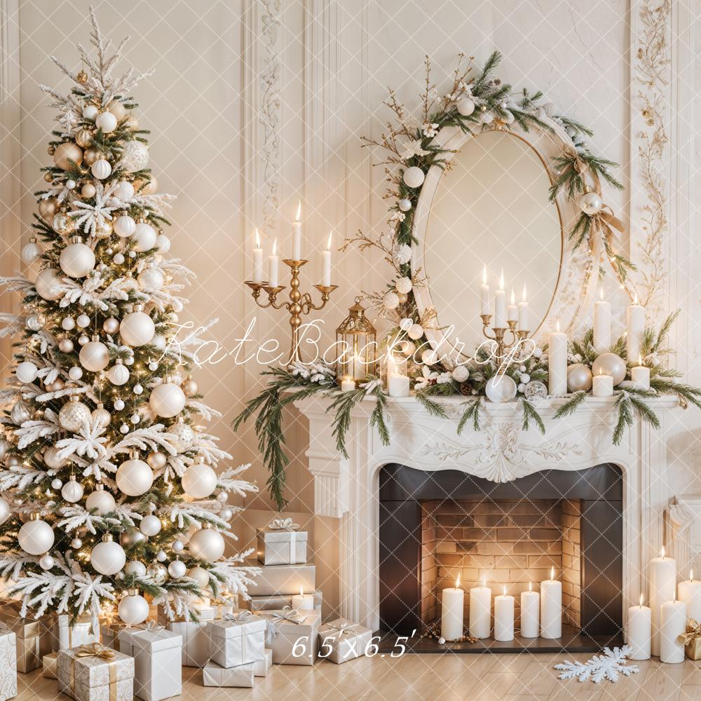 Kate White Christmas Tree Fireplace Retro Wall Backdrop Designed by Emetselch - Image 2