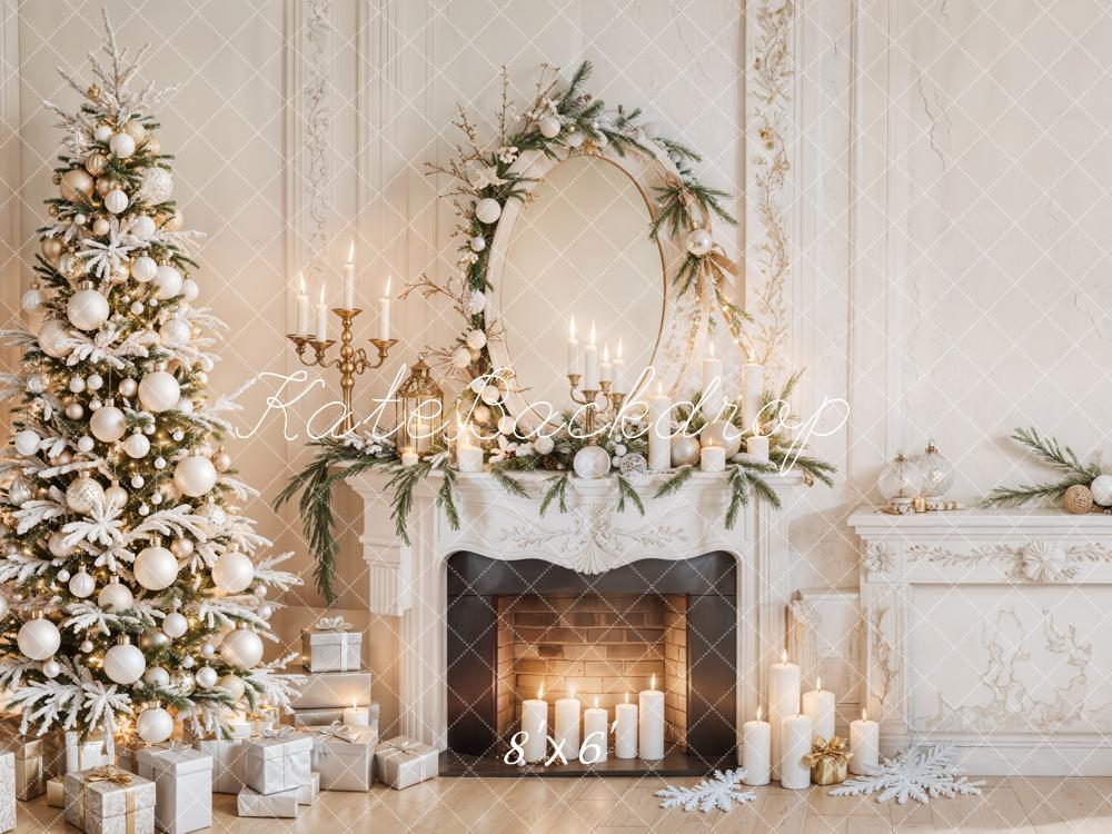 Kate White Christmas Tree Fireplace Retro Wall Backdrop Designed by Emetselch - Image 3