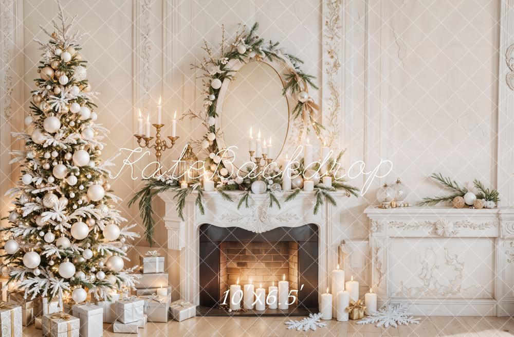 Kate White Christmas Tree Fireplace Retro Wall Backdrop Designed by Emetselch - Image 4