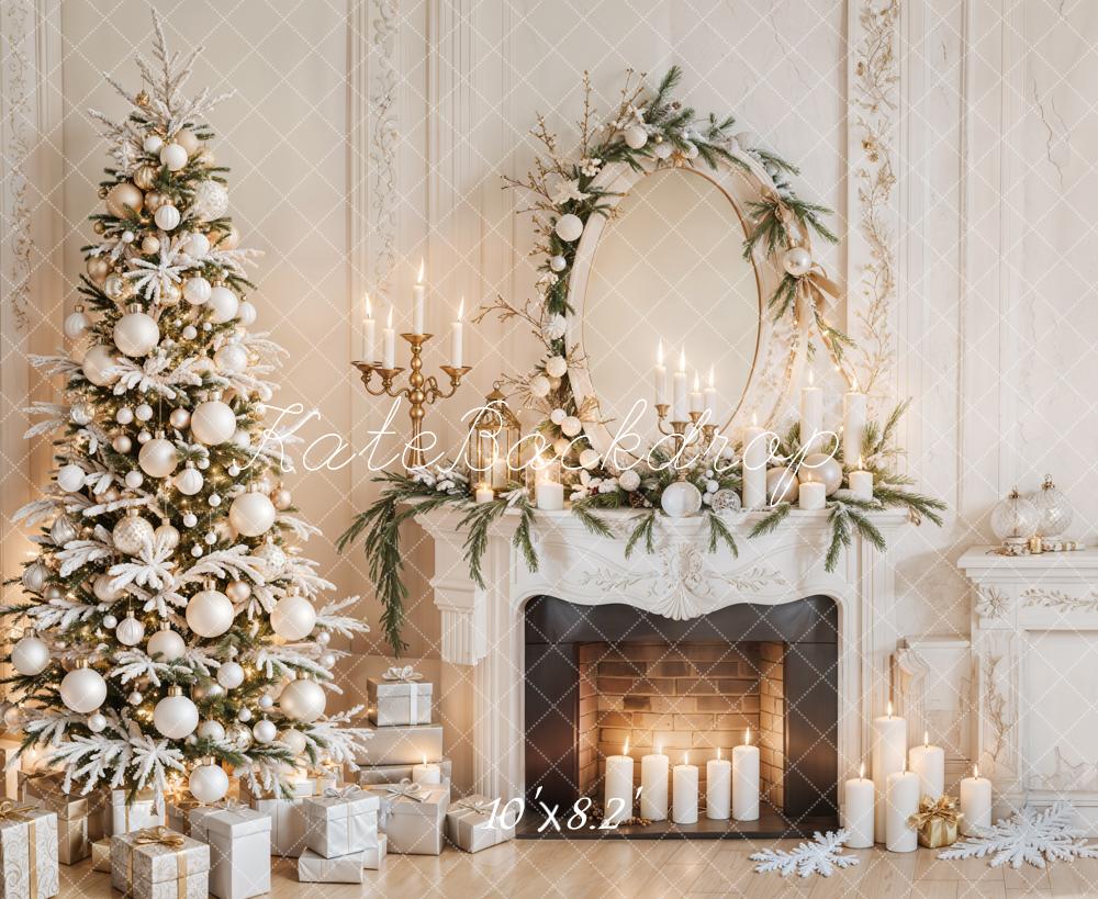 Kate White Christmas Tree Fireplace Retro Wall Backdrop Designed by Emetselch - Image 5
