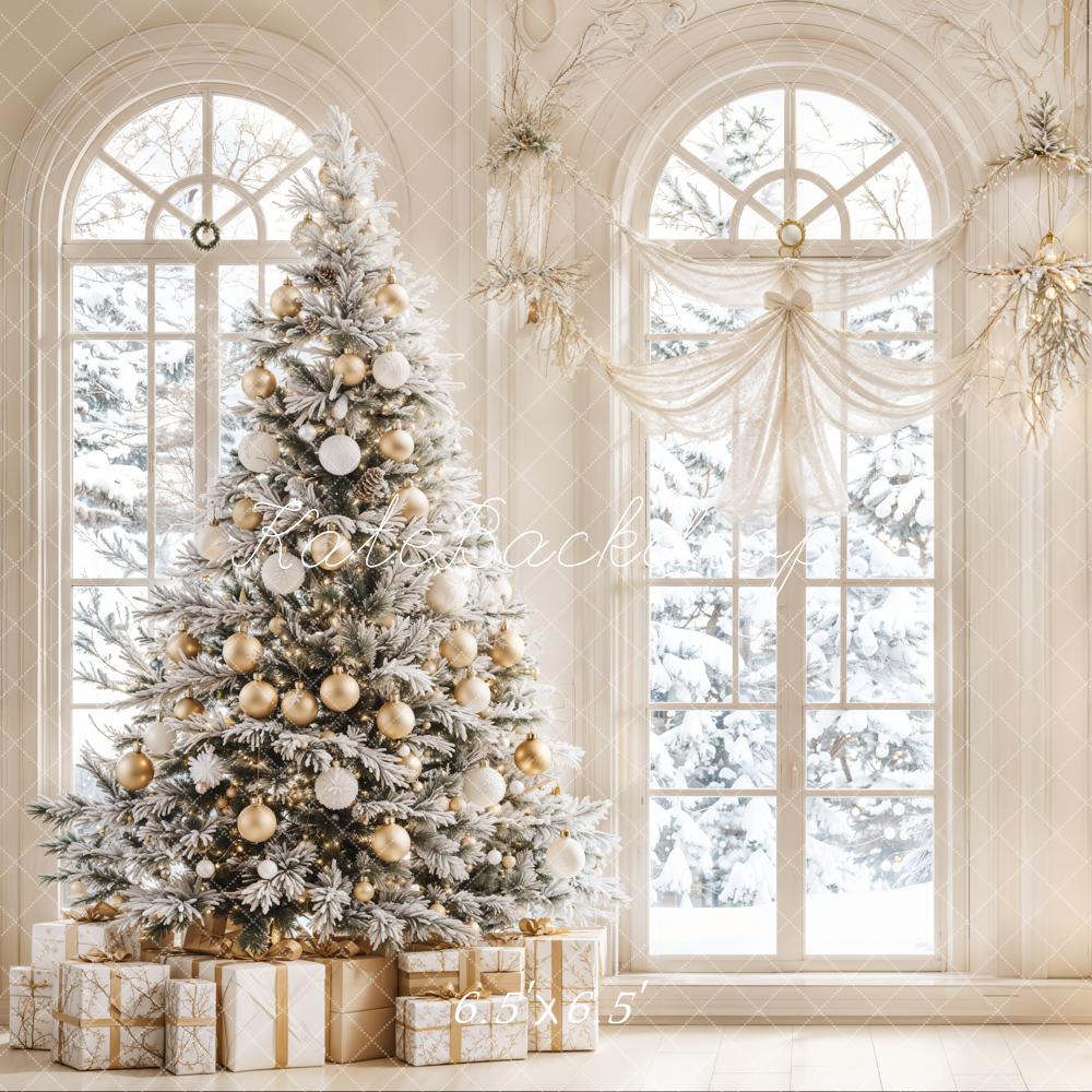 Kate White Christmas Tree Vintage Arch Window Backdrop Designed by Emetselch - Image 2