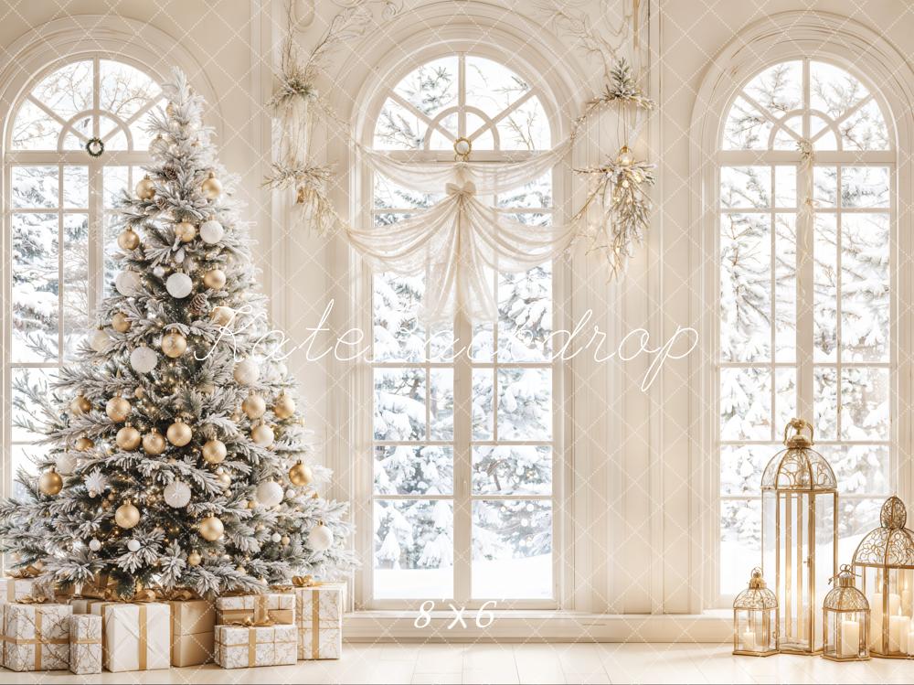 Kate White Christmas Tree Vintage Arch Window Backdrop Designed by Emetselch - Image 3