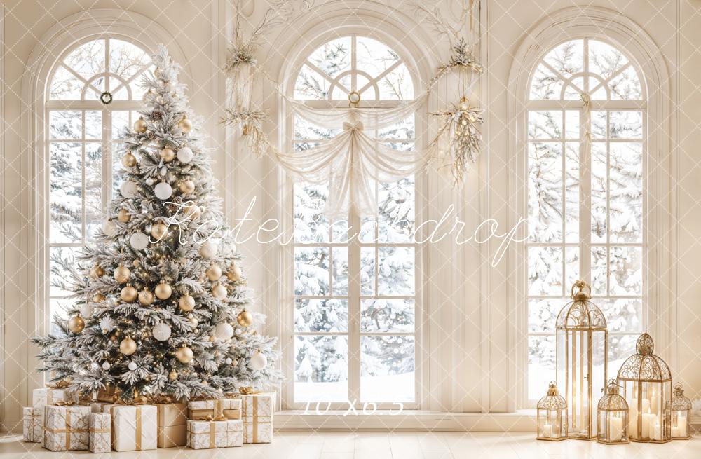 Kate White Christmas Tree Vintage Arch Window Backdrop Designed by Emetselch - Image 4