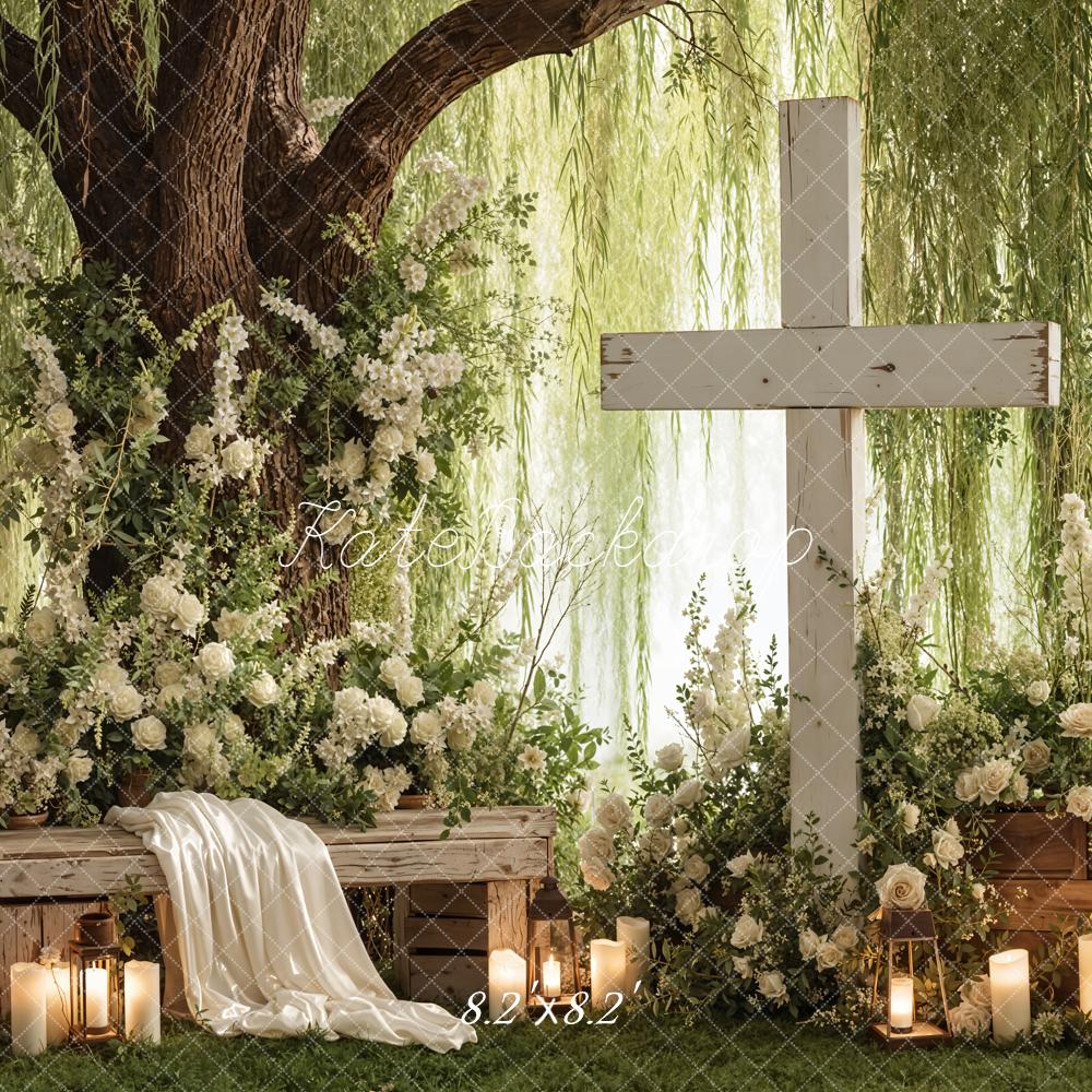 Kate White Cross Willow Tree Floral Bench Backdrop Designed by Emetselch - Image 5