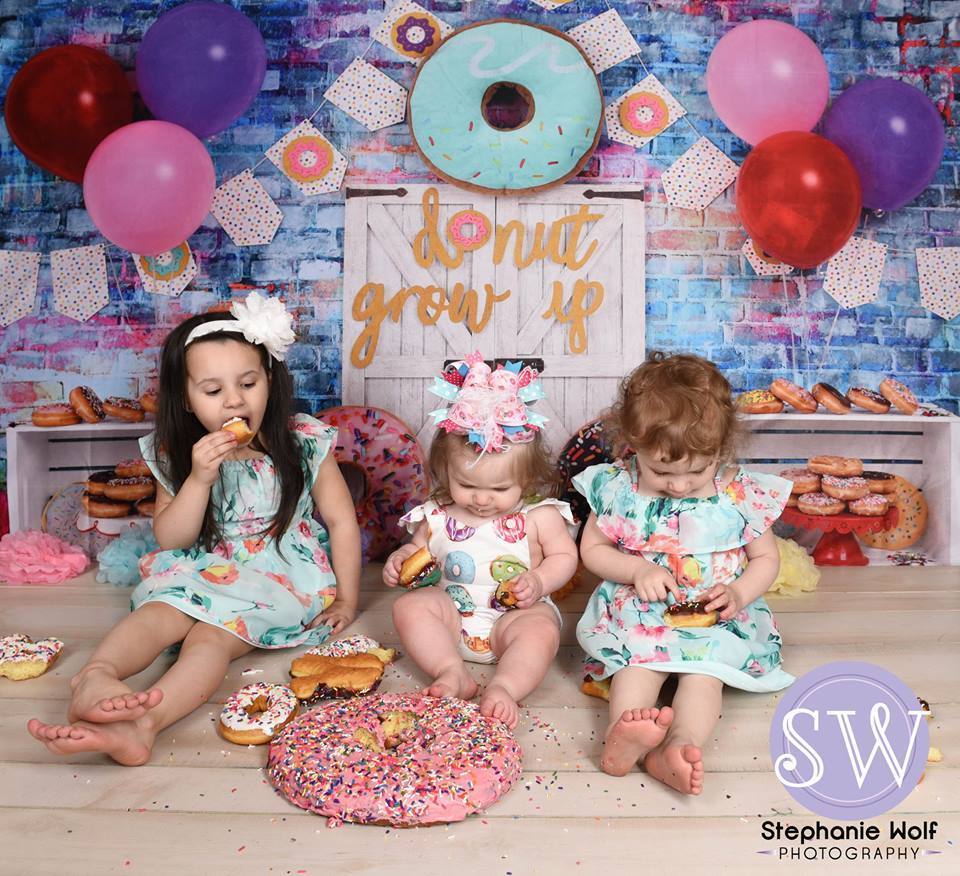 Kate White Door Balloons Banner Do Nut Grow Up Birthday Children Backdrop