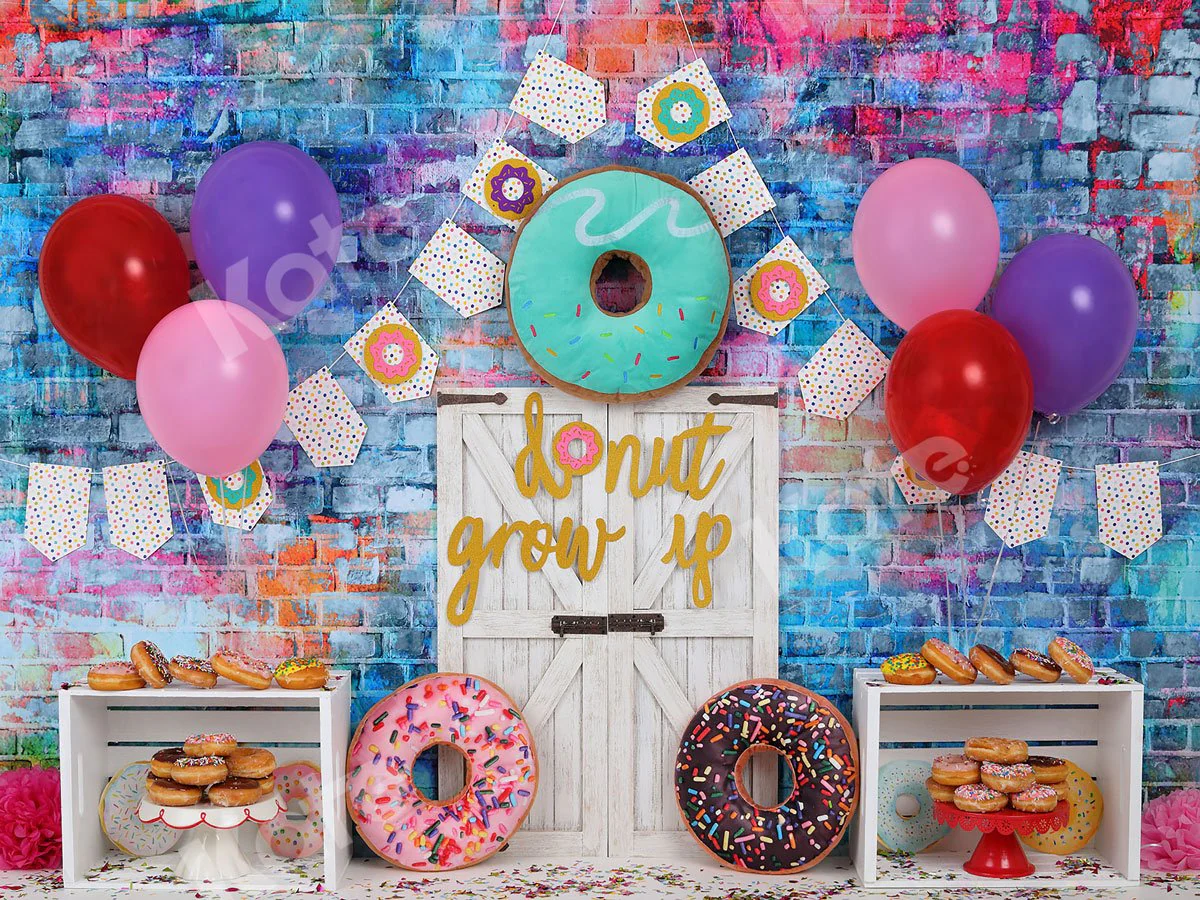 Kate White Door Balloons Banner Do Nut Grow Up Birthday Children Backdrop - Image 2