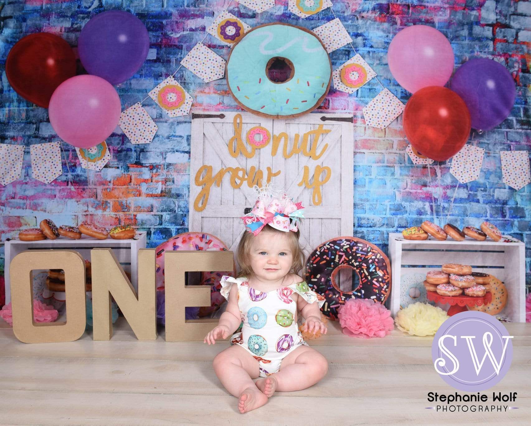 Kate White Door Balloons Banner Do Nut Grow Up Birthday Children Backdrop - Image 5
