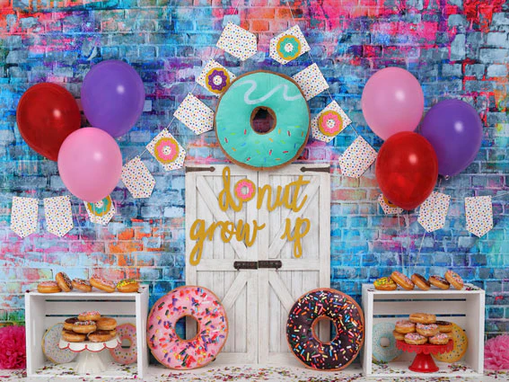 Kate White Door Balloons Banner Do Nut Grow Up Birthday Children Backdrop - Image 9