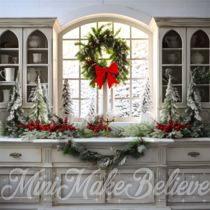 Kate White Farmhouse Winter Christmas Kitchen Backdrop Designed by Mini MakeBelieve - Image 2