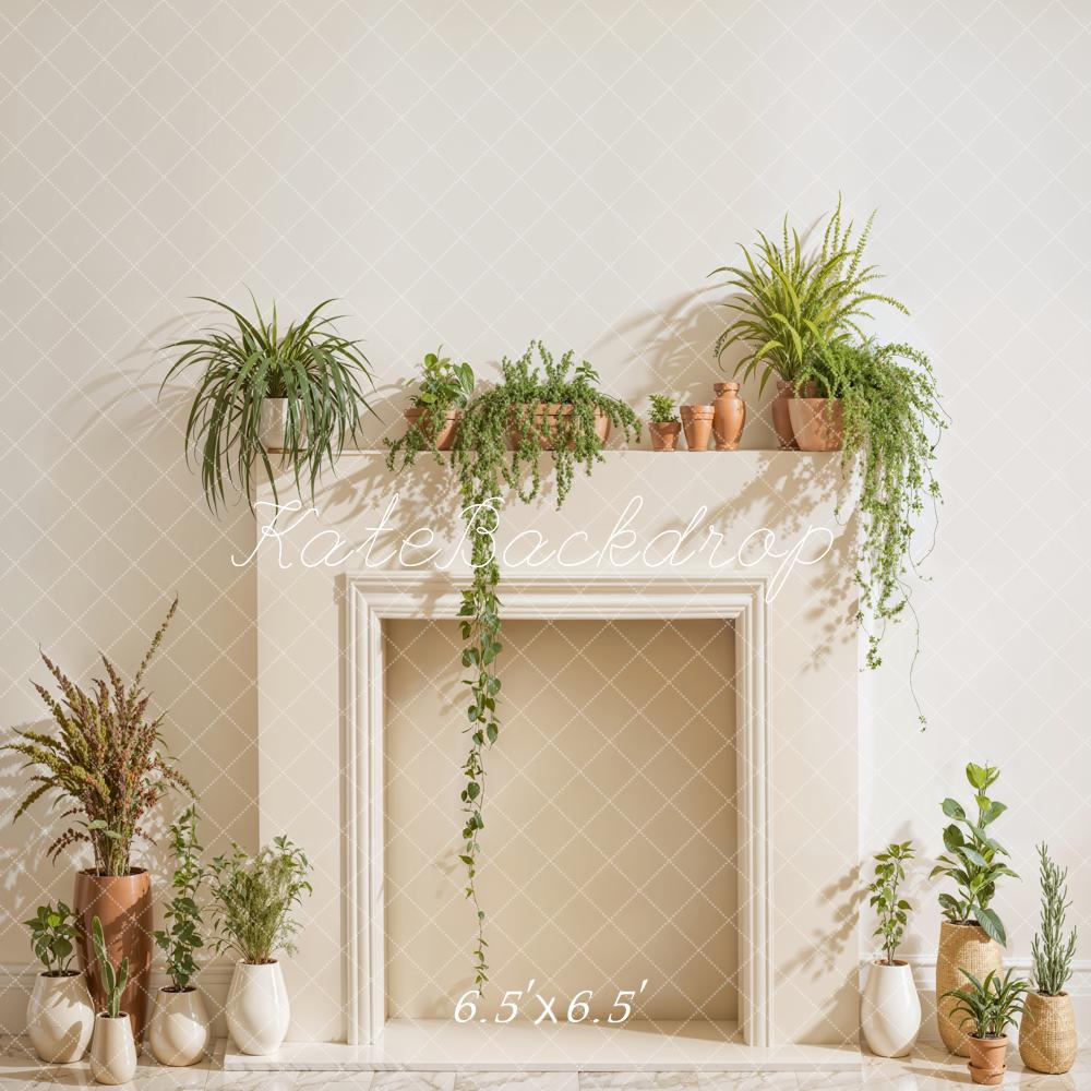 Kate White Fireplace With Spring Greenery Backdrop Designed by Emetselch - Image 6