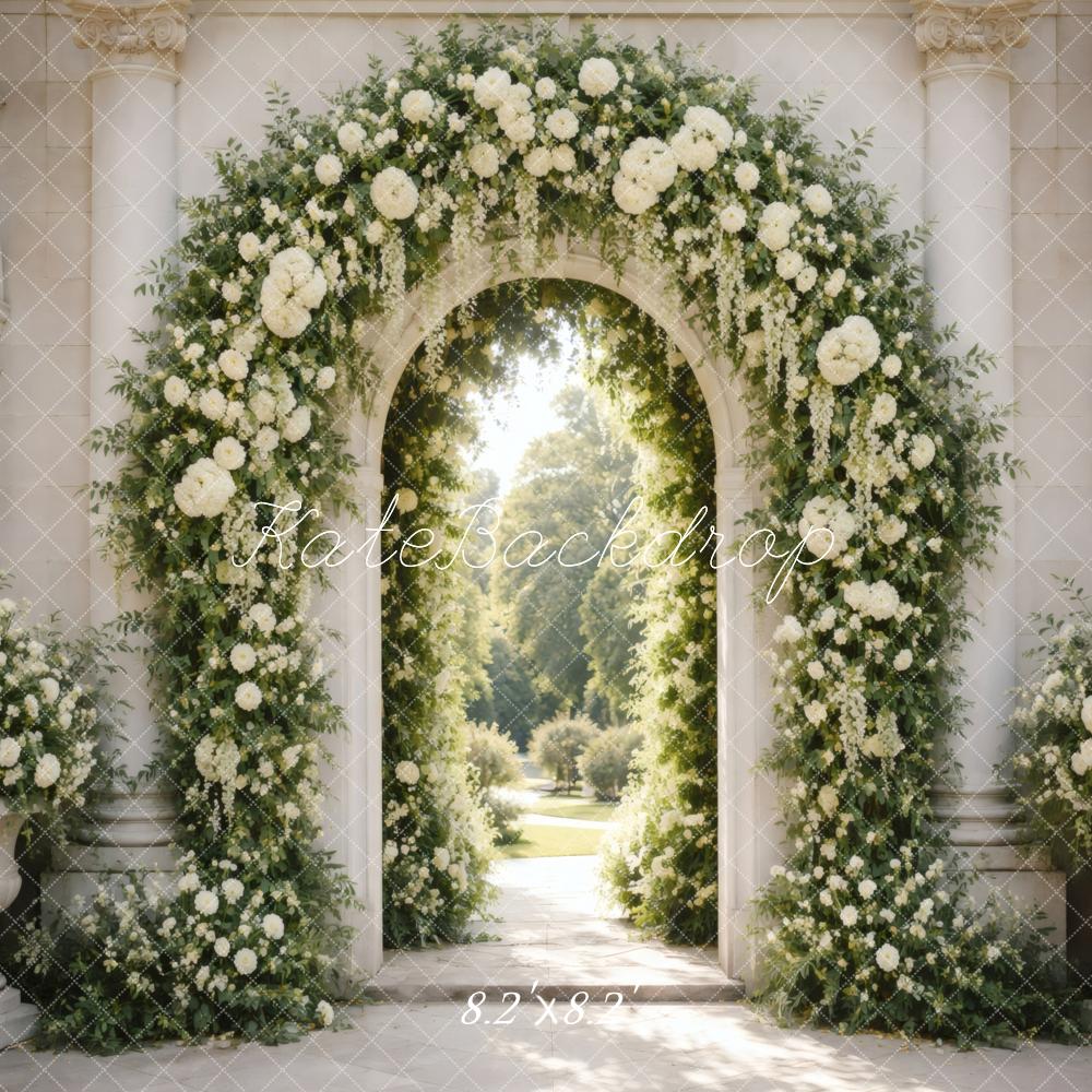 Kate White Floral Arch Columns Backdrop Designed by Vertigo Productions - Image 5