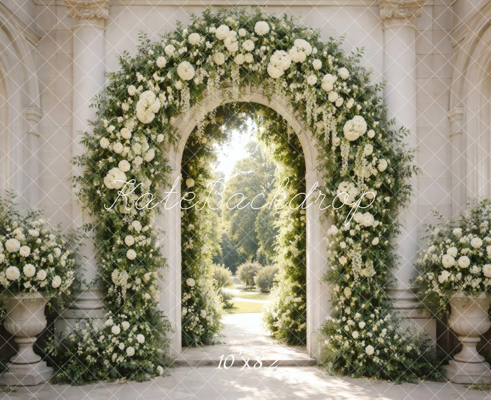 Kate White Floral Arch Columns Backdrop Designed by Vertigo Productions - Image 6