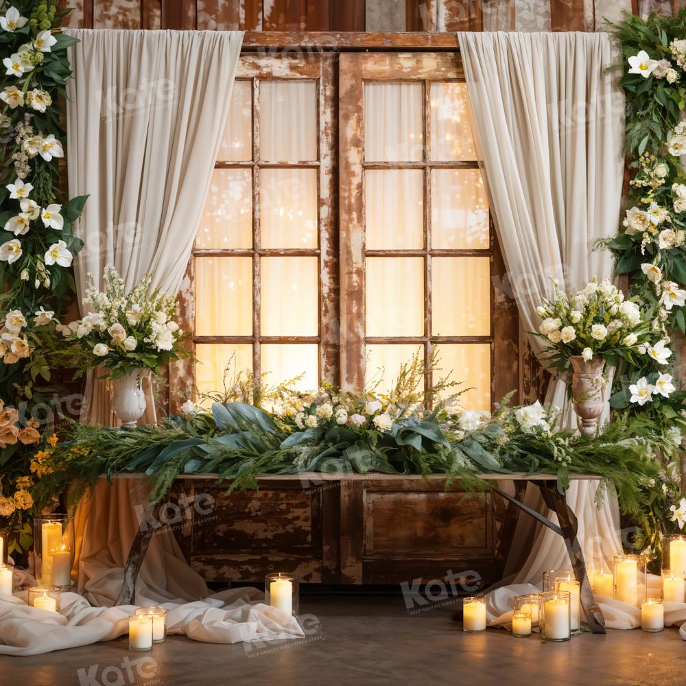 Kate White Flowers Candles Window Curtain Backdrop Designed by Emetselch - Image 2