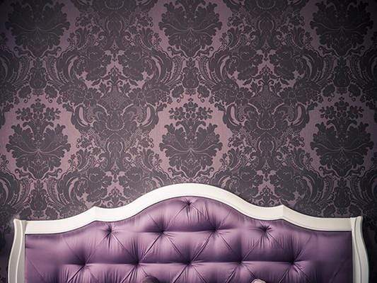 Kate White Purple Bed Tufted Headboard With Dark Pattern Printed Backdrop
