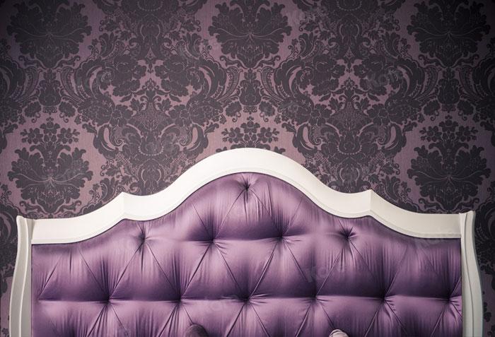Kate White Purple Bed Tufted Headboard With Dark Pattern Printed Backdrop - Image 2