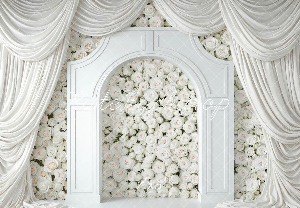 Kate White Rose Arch Drapes Backdrop Designed by Mini MakeBelieve