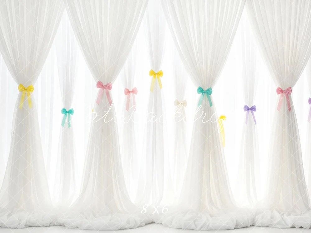 Kate White Sheer Curtains Colourful Bows Backdrop Designed by Patty Robert - Image 3