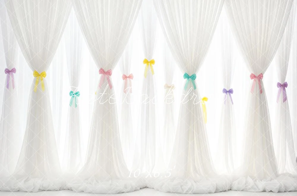 Kate White Sheer Curtains Colourful Bows Backdrop Designed by Patty Robert - Image 4